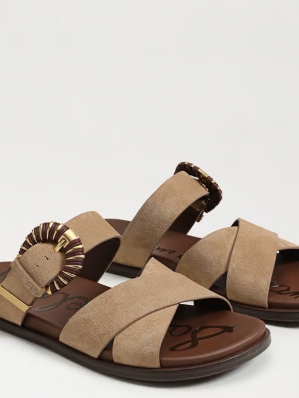 Sam Edelman Women’s Suede Crossband Slide Sandals in Taupe